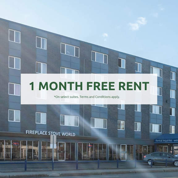 a modern building offers a 1 month free rent deal.