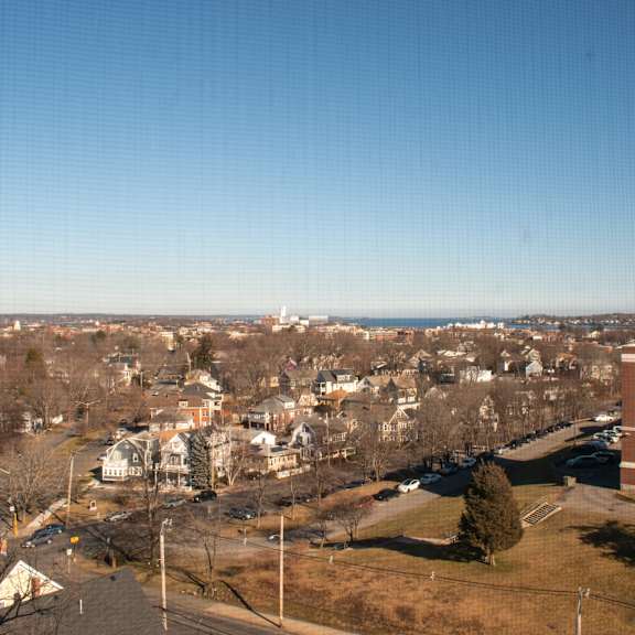 a view of the city from the top of a building