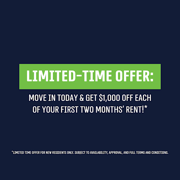 a promotional image offering a $1,000 discount on the first two months' rent for new residents.