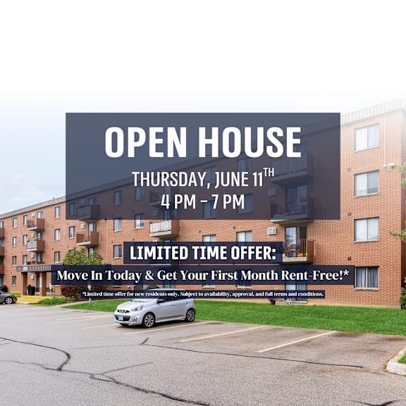 a sign advertises an open house on thursday, june 11th from 4-7 pm.