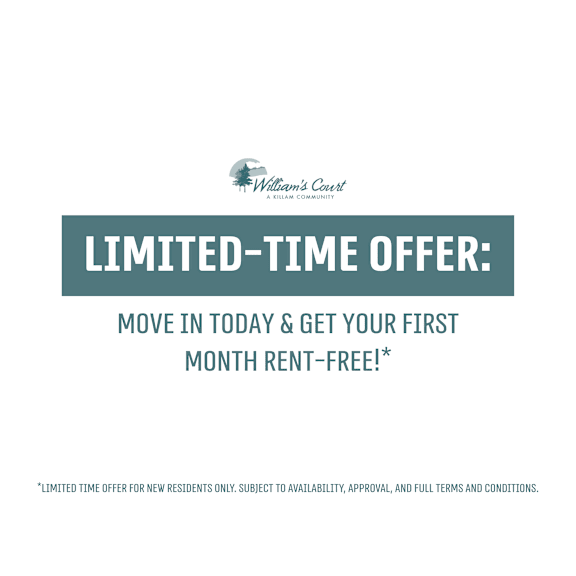 a sign advertising a limited time offer for a free first month of rent.