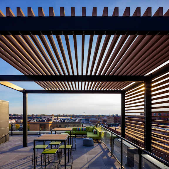 rooftop lounge with year-round grills