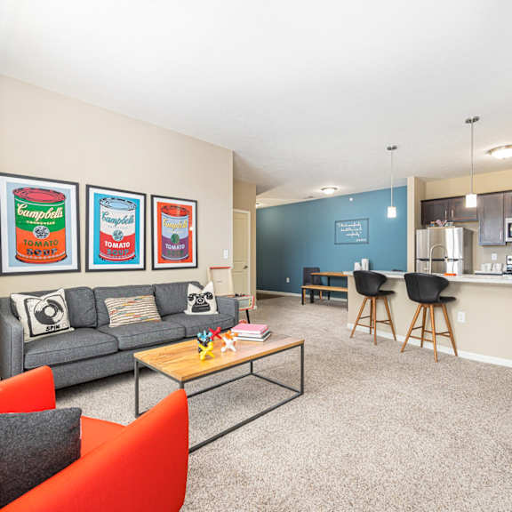 a living room with a couch and a coffee table