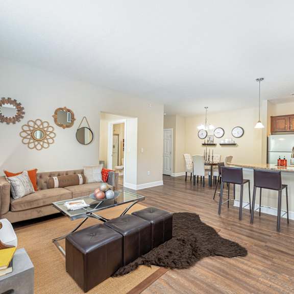 a living room with a couch and a table
