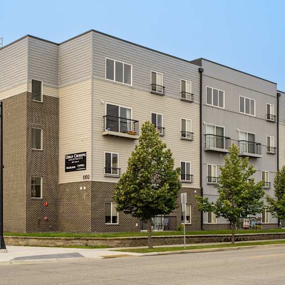 building exterior at urban crossing apartments, fargo, north dakota