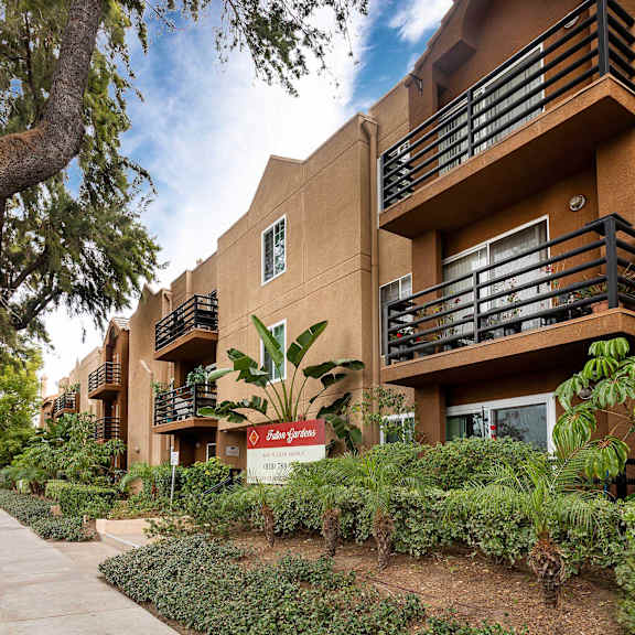 welcoming property sign at fulton gardens apartments, sherman oaks, ca, 91423