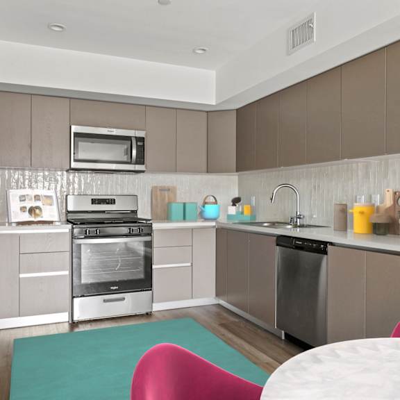 full-size kitchen with energy-efficient appliances and ample cabinet storage