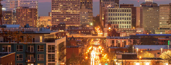 a view of the city at night
