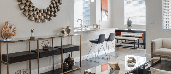View of living and kitchen area l Villagio Apartments in Sacramento CA