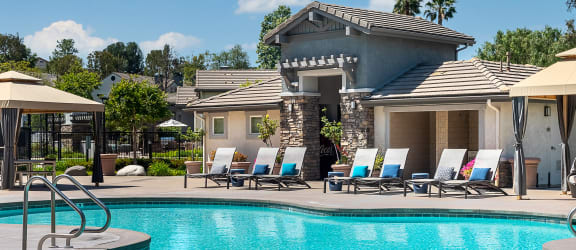 The Cascades Apartments pool area banner