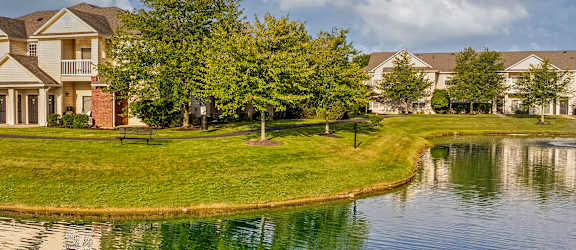 Panoramic view of Gardens at Polaris from the pond - Banner