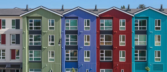 Multicolored apartment buildings at La Via Apartments
