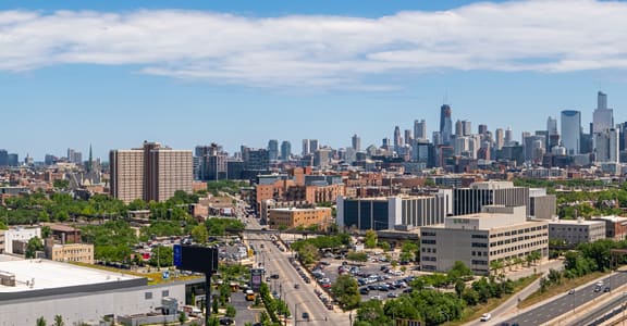 an aerial view of the city