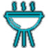A blue pixelated figure of a person walking.