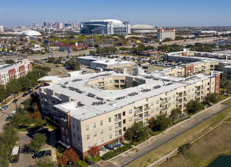 Aerial view of the community beside the lake