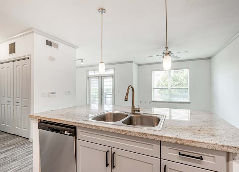 A kitchen with a sink and dishwasher