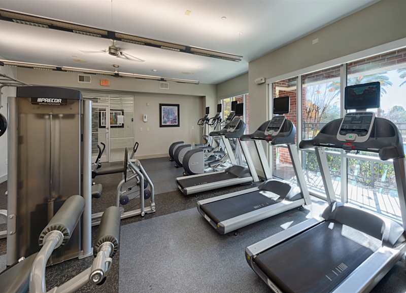 The fitness centre with treadmills, cross trainers and a weight machine