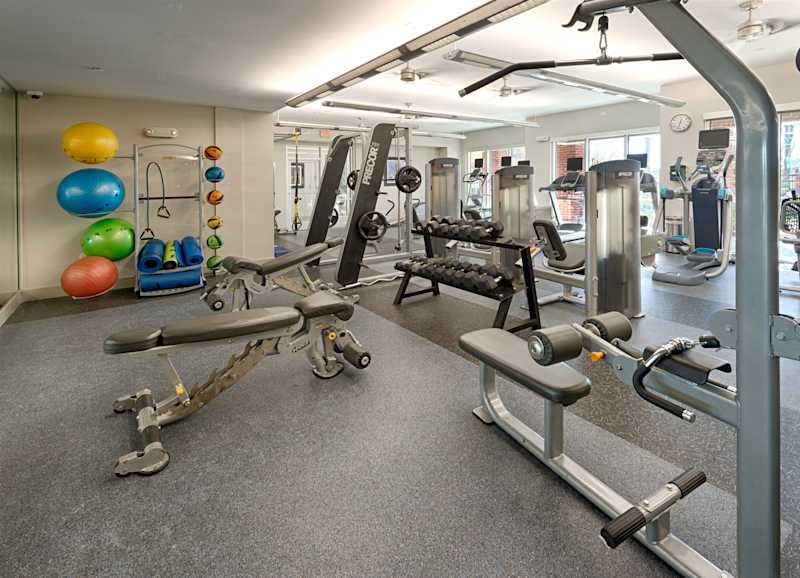 The fitness centre free weight area with exercise balls
