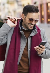 Trendy man on street at 1200 Lakeshore, Oakland, California