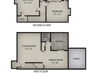Floor Plan 2 Bedroom Townhome |1190 SF.