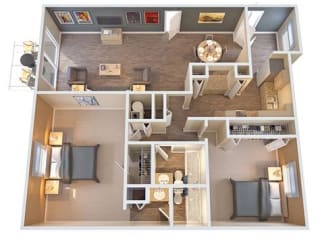 Floor Plan 2 Bedroom 2 Bath | 1352 SF.