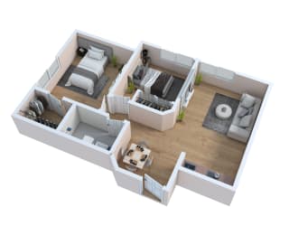 bedroom floor plan an open plan living room and kitchen with a dining area and a kitchen island