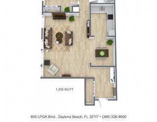 A floor plan of a two bedroom apartment at Aventine at Daytona Beach.