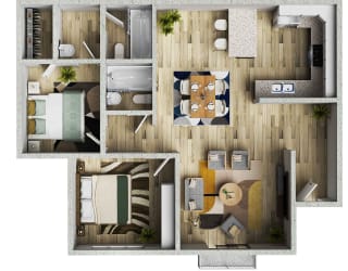 3d floor plan of a house with wooden floors
