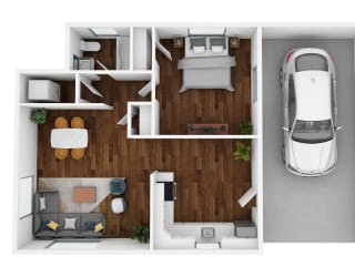 the interior of a car parked in a garage