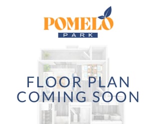 A poster advertising a floor plan for a two bedroom, two bath apartment at Pomelo Park.