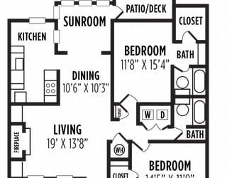 3D 2 bedroom floorplan at Laurel Oaks, North Carolina, 27613