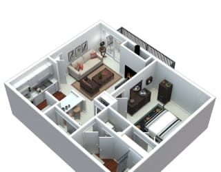 3-D 1 bedroom floorplan at Laurel Oaks, Raleigh, NC, 27613