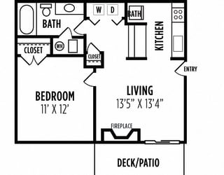 1 bedroom floorplan at Laurel Oaks, Raleigh, NC, 27613