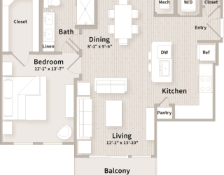 A2 floorplan which is a 1 bedroom, 1 bath apartment at The Parkway on Westlake, Texas, 77346