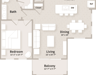 A3 floorplan which is a 1 bedroom, 1 bath apartment at The Parkway on Westlake, Humble, Texas