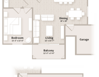 A4 floorplan which is a 1 bedroom, 1 bath apartment at The Parkway on Westlake, Humble, TX