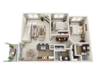 bedroom floor plan an open concept layout with a large bedroom at Madison Sierra Sun, Puyallup