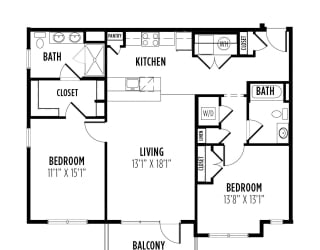 floor plan of a 2 bedroom 2 bath apartment