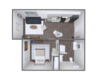 a 1 bedroom floor plan with a living room and a dining room