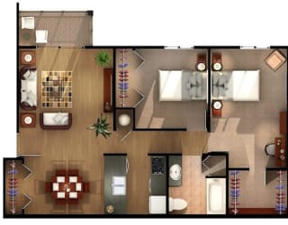 2 Bedroom Floor Plan at Carr Apartments, Sylvania, OH