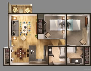 2 Bedroom 2 Bathroom Floor Plan at Fuller Apartments, Perrysburg, OH