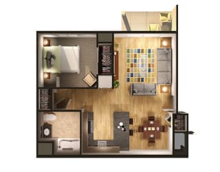 One Bedroom Floor Plan at Oliver Apartments, Temperance, Michigan