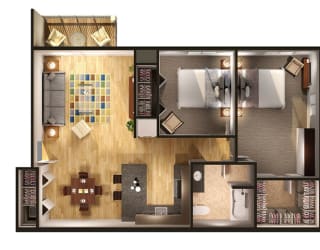 Two Bedroom Floor Plan at Oliver Apartments, Temperance