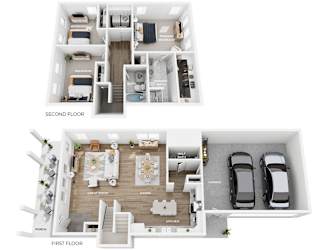 A floor plan of a two-story home with labeled rooms.