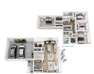 A floor plan of a two-story home with labeled rooms.