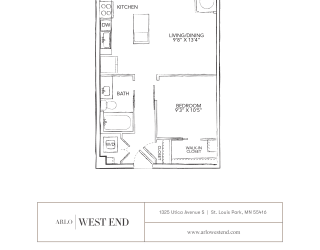 the adler 1 bedroom studio apt floor plan  west end apartments