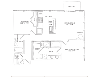 a floor plan of a unit with a bedroom and a bathroom