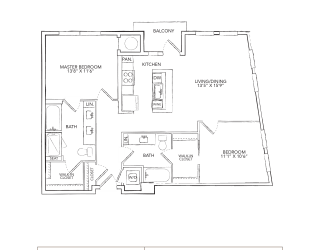 a floor plan of a bedroom apartment with a bathroom and a closet