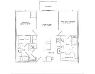 a floor plan of a bedroom apartment with a bathroom and a closet