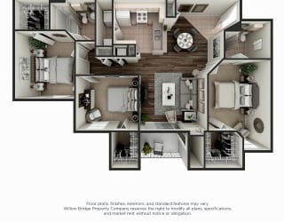 Barrington 3 BR 2 BA 3D Floor Plan